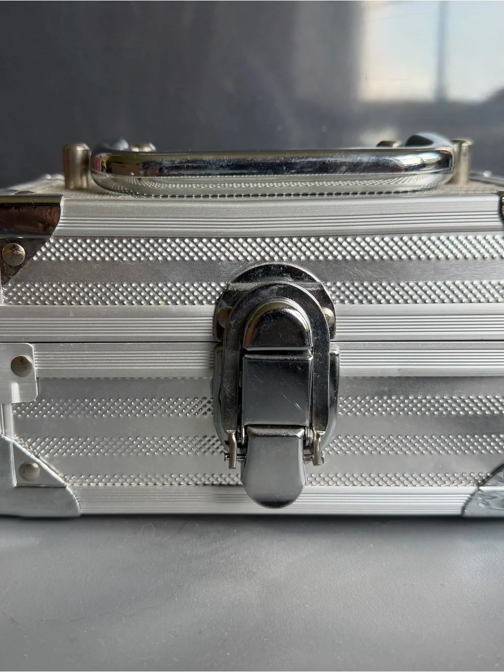Vintage Silver Metal Carry Case with Secure Latch